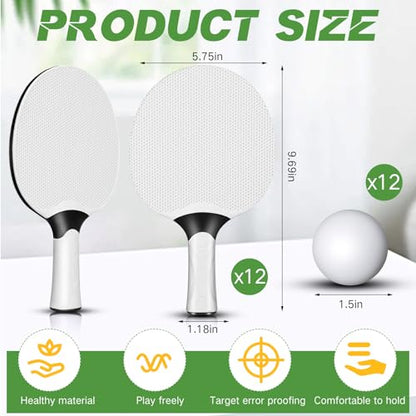 Junkin 12 Pcs Table Tennis Paddle Set Professional Rackets Set Portable Composite Rubber Table Tennis Racquets with 12 Balls for Indoor Outdoor
