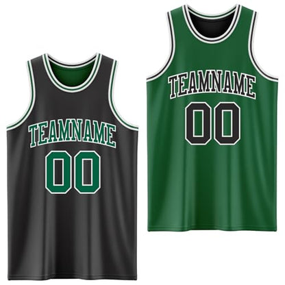 Custom Reversible Basketball Jerseys Men Youth, Personalized Sports Shirts Team Uniforms Printed Name Logo Number - color: Green and Black