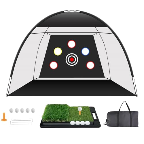 Golf Net: 10x7ft Golf Hitting Practice Net for Use，with Heavy-Duty Base Dual-Turf Mat，Suitable for Various Indoor and Outdoor Scenarios，Scenes Such As Garages, Backyards, Sandy Areas, Lawns, Etc