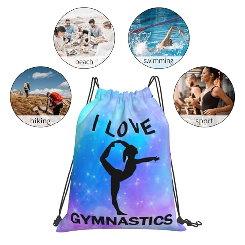 I Love Gymnastics Unisex Drawstring Backpack Bag Sport Gym Travel Swim Sackpack - color: I Love Gymnastics