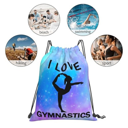 I Love Gymnastics Unisex Drawstring Backpack Bag Sport Gym Travel Swim Sackpack - color: I Love Gymnastics