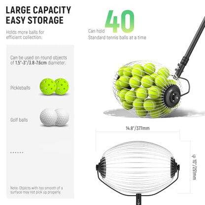 NEEWER Tennis Ball Hopper with Carry Bag, 30-58"/77-148cm Telescopic Golf Ball Retriever Pickleball Picker Upper, Rolling Collector Basket Holder Roller, Training Accessories & Equipment, TB01S