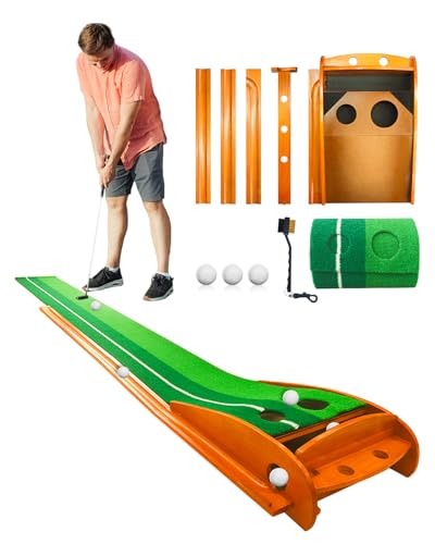 IDEASKY Golf Putting Green Mat with Auto Ball Return, Crease-Free Indoor Practice Training Aid with Alignment Lines & Non-Slip Base for Home Office, Golf Gifts for Men Dad