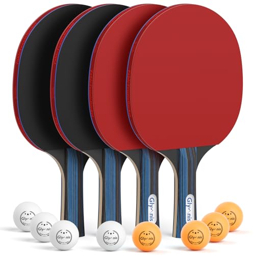 Glymnis Ping Pong Paddles Set Table Tennis Rackets with Balls, Storage Case for Indoor Outdoor Table Tennis Paddle Game Accessories - style: 4 Paddles+8 Balls