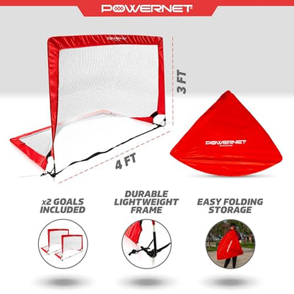 Powernet Soccer Goal, Set of 2 Pop Up Goals for Backyard, Kids Outdoor Indoor Soccer Net, Portable Training Equipment, Collapsible Mini Goalie Net (3 Sizes)