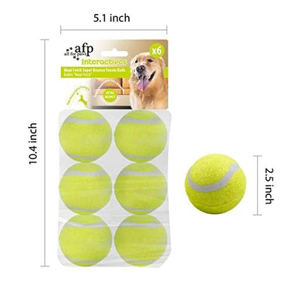 ALL FOR PAWS Interactive Super Bounce Tennis Balls Dog Toy, Pet Safe Toys for Exercise and Training, 2.5 Inch Diameter (6 Pack) - size: 2.5 Inch