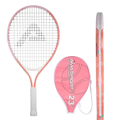 AMA SPORT Kids Tennis Racket for Junior Toddlers Starter Kit 17-25" Tennis Racquet for Girls and Boys with 420D Nylon Shoulder Strap Bag - color: Sunrise Pink, size: 23 inch