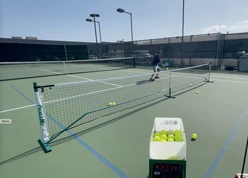 Pickleball Tutor Plus. Ball Machine. Variable TOPSPIN and Backspin. Speed 10-65 MPH. Random Oscillator. Made in USA by #1 Pickleball Machine Company.