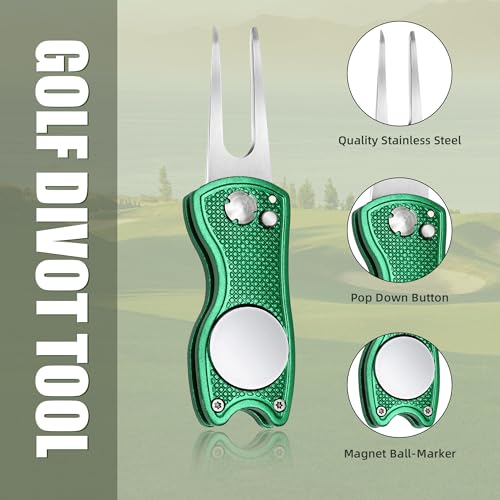Mile High Life Golf Divot Repair Tool, All Metal Foldable Divot Tool with Pop-up Button & Magnetic Ball Marker, 2-6 Pack - color: 2 Pack (Black/Green)