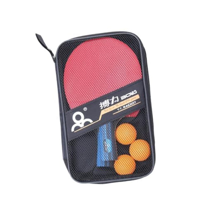 2 Pcs Table Tennis Racket Set Short Handle Pong Paddle Kit with Balls Poplar Rubber for Training Beginners and All Skill Levels