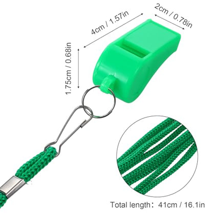 SynHHergyx 2Pcs Plastic Green Sports Whistles for Coaches with Lanyard Loud Crisp Sound Whistles for Referees Teacher Outdoor Enthusiasts and Family Emergencies