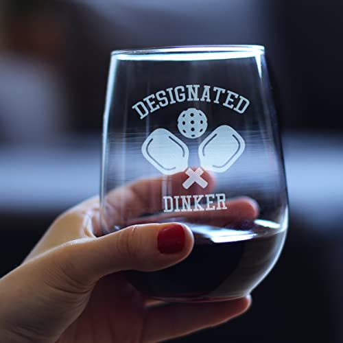 Bevvee Designated Dinker - Stemless Wine Glass - Fun Pickleball Gifts and Decor - Large 17 Ounce