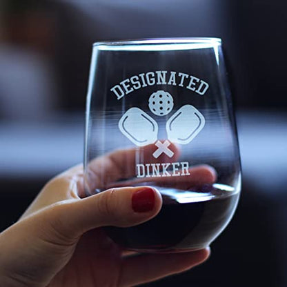 Bevvee Designated Dinker - Stemless Wine Glass - Fun Pickleball Gifts and Decor - Large 17 Ounce