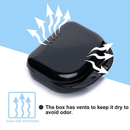 Retainer Case with Vent Holes, 6 Pcs Denture Case, Tight Snap Lock Orthodontic Mouth Guard Case， Black, White, Yellow, Light Purple, Pink and Blue, Easy to Use