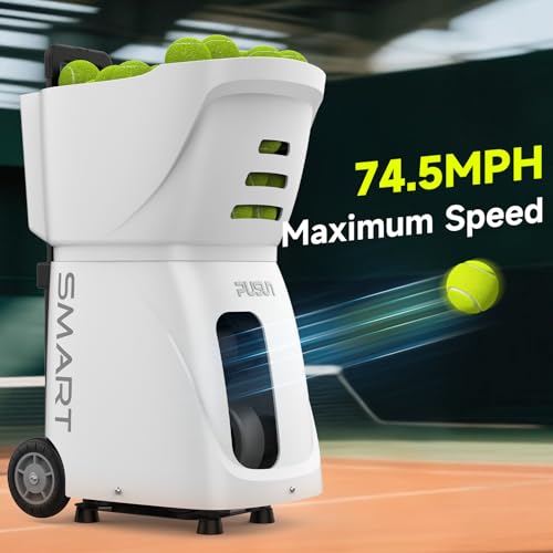 Tennis Ball Machine, Tennis Ball Launcher with App/Remote/iWatch Control, Max Speed of 75Mph, 1.8-8s/Ball, Multiple Training Modes(AI Drill/Programming/Random/Vary Speed) 4-6Hrs Battery Life - color: Red