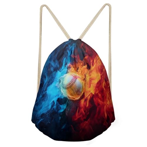 Mumeson Lightweight Crossbody Bag Basketball Bag Backpack Gym Sackpack Shoulder Bag Tote Bag, Fire Baseball Print - color: Fire Baseball Print