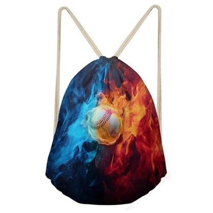 Mumeson Lightweight Crossbody Bag Basketball Bag Backpack Gym Sackpack Shoulder Bag Tote Bag, Fire Baseball Print - color: Fire Baseball Print