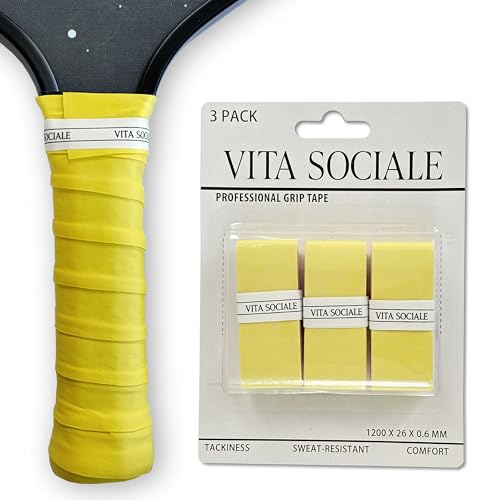 Pickleball Overgrip Tape (3 Pack) – Ultra-Soft Cushioned Grip, Sweat-Resistant, Non-Slip for Pickleball Paddles & Tennis Rackets - color: Yellow - Tacky