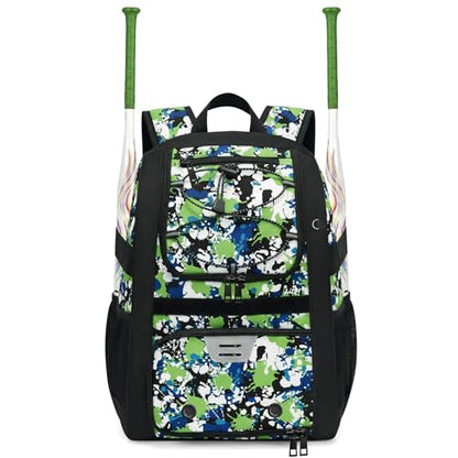 Youth Baseball Bag - Softball Bag for Girls & Boys with Shoes Compartment, Bat Backpack for Baseball, T-Ball & Softball Equipment - color: Camo-Green
