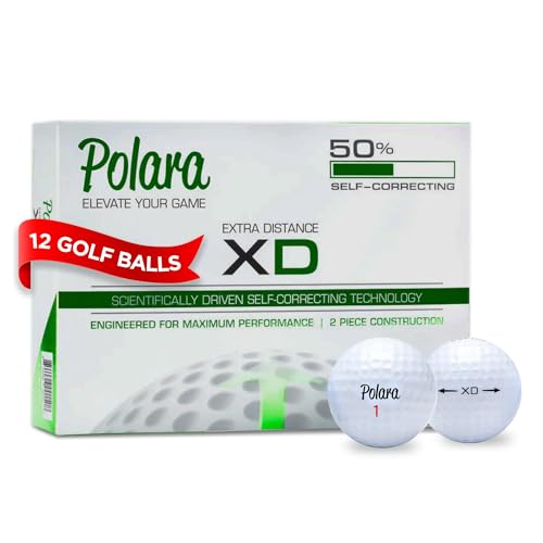 Polara Self-Correcting Golf Balls – High-Performance Golf Balls with Soft Feel, Anti-Slice & Hook Correction, Exceeds USGA Limits, Dimple Design for Maximum Distance, Golf Accessories for Men & Women - size: 1 box of 12, style: Extra Distance White