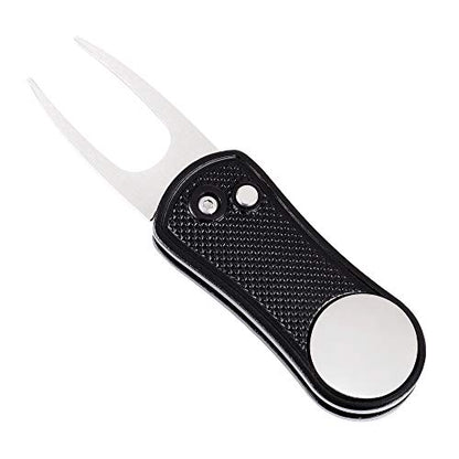 Mile High Life Golf Divot Repair Tool, All Metal Foldable Divot Tool with Pop-up Button & Magnetic Ball Marker - color: Black Undulate