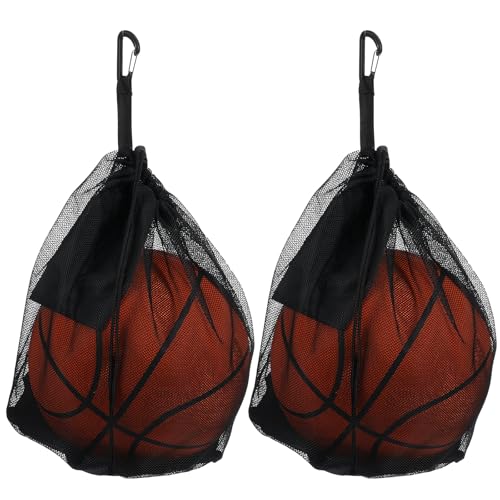 2Pcs Single Mesh Basketball Bag with Double Hook, Portable Ball Storage Bag, Drawstring Basketball Backpack for Soccer Football Volleyball Rugby