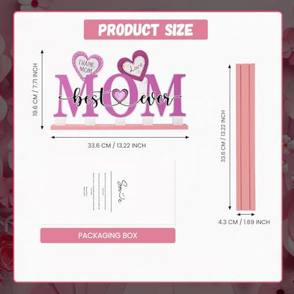 Smile Happy Mother's day Indoor Decorations Wooden Decor Table Centerpiece Thank You Mom Best Ever Wooden Plaque Ornaments for Home Kitchen - style: Letter Mom