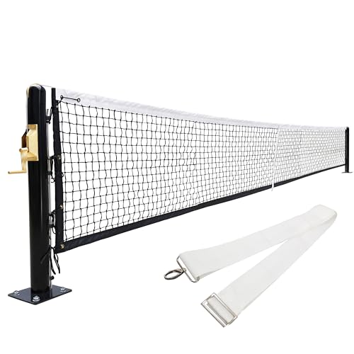 Seliyoo Pickleball Net System,Pickleball Net Set-22 FT Regulation Size with Heavy Duty Steel Post, Premium-Grade Brass Winder,Surface Mount,Tournament Net,Idea for Indoor Gym Or Outdoor Courts - style: Steel Waved Net Pole