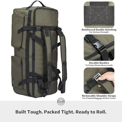 STOVER 45/80/100L U-Zip Rolling Duffel Bag with Wheels, X-Large Durable Travel Duffle + Toiletry Bag, Lay-Flat Opening, Packable w/Shoulder Straps- Use as Luggage or Backpack, Men/Women (Green) - color: U-Zip Green