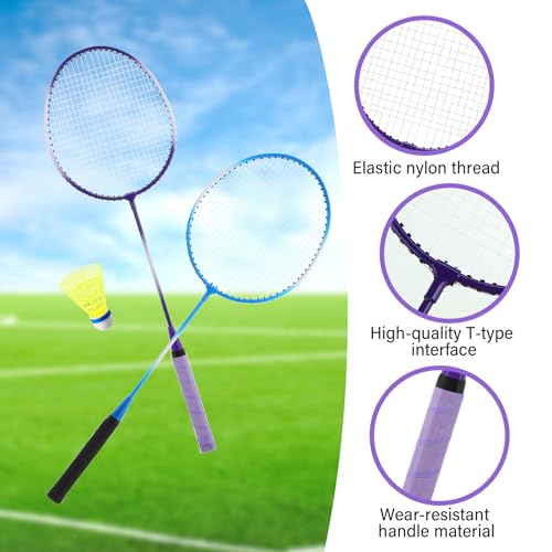 Woanger 8 Pack Badminton Rackets Set Including Badminton Racquets, Nylon Shuttlecocks and Carry Bag for Outdoor Backyard Games Beginners - color: Blue & Purple