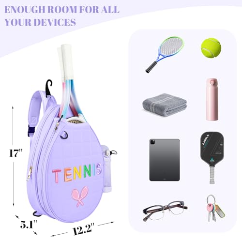 NZNDB Tennis Bags for Women Girl, Tennis Sling Crossbody Backpack, Water Resistant Tennis Bag for Pickleball, Tennis, Racketball - color: Purple