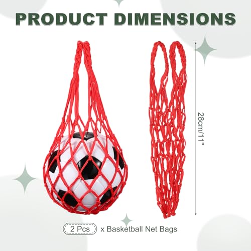 uxcell Basketball Net Bags, Nylon Soccer Ball Holder Portable Multifunctional Single Ball Mesh Net Bag for Storage Basketball Soccer Rugby Balls - color: Red