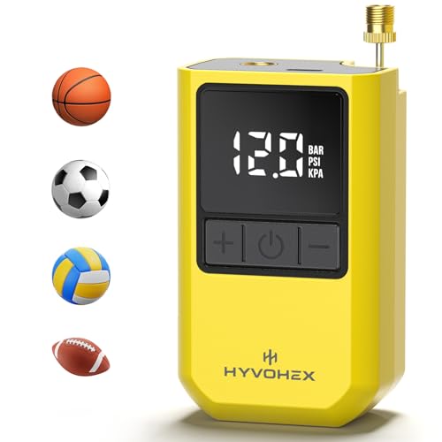 Ball Pump for Sports Balls, Portable Electric Basketball Pump Ultra Fast Inflation, with Digital LED Display Air Pump for Balls, Preset Pressure with Ball Needle for Soccer, Volleyball - color: Yellow