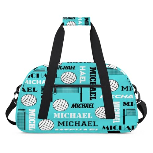 Custom Volleyball Gym Bag Duffel Bag for Women Men, Personalized Name Sport Bag Overnight Bags Customized Travel Weekender Bag, Light Blue - color: Light Blue