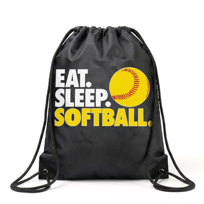 ChalkTalkSPORTS Softball Sport Pack Drawstring Bag | Eat Sleep Softball | Black