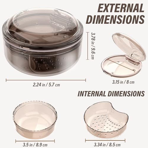Denture Case Retainer Cleaning Case: 2 in 1 Retainer Case, No-Leak Denture Bath Box Cup, Complete Clean Care for Dentures, Clear Braces, Mouth Guard, Night Guard & Retainers - color: Grey
