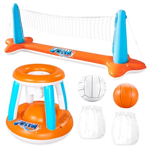 JOYIN Pool Toys Games Set-Inflatable Pool Float Set Volleyball Net & Basketball Hoops, 2 in1 Floating Swimming Game Toy, Volleyball Swimming Pool Game for Kids and Adults, Backyard Beach Summer Toys - color: Orange, size: Large