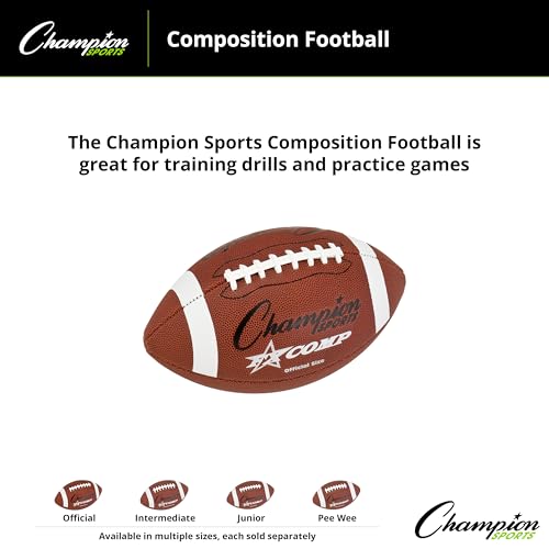 Champion Sports Pro & Composite Series Footballs – Water-Resistant Composite, Indoor/Outdoor, Official–Pee Wee Sizes - size: Junior, style: Composite