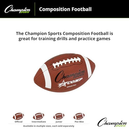 Champion Sports Pro & Composite Series Footballs – Water-Resistant Composite, Indoor/Outdoor, Official–Pee Wee Sizes - size: Junior, style: Composite