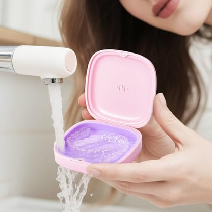 Retainer Case Slim Aligner Case with Vent Holes Removable Inner Tray Silicone for Easy Cleaning (1Pack Pink Purple)