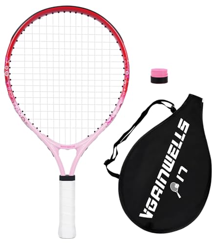 17"-23" Kids Tennis Racket for Aged 2-9, Lightweight and Durable, Including 1 Toddler Tennis Racket and 1 Replacement Grip Tapes - color: Red Pink, size: 17"