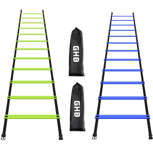 GHB Pro Agility Ladder 2 Pack Agility Training Ladder Speed 12 Rung 20ft with Carrying Bag (Green and Blue)