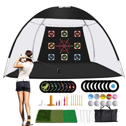 Golf Net, 10 x 7ft Backyard Practice net, Golf Hitting,Driving Net with mat for Indoor/Outdoor - style: Nine Targets