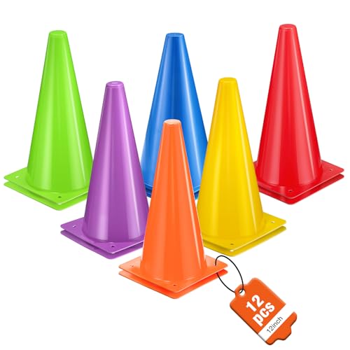 12 Inch Durable Cones,12pcs Versatile Plastic Traffic Cones and Soccer Cones for Sports Training,Agility Drills,Parking Safety,Basketball Training,Football Training. - color: colors