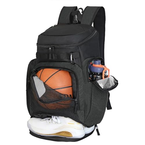 LARIPOP Basketball Backpack with Ball & Ventilated Shoe Compartment Insulated Pockets for Men Youth Training - color: Dark grey