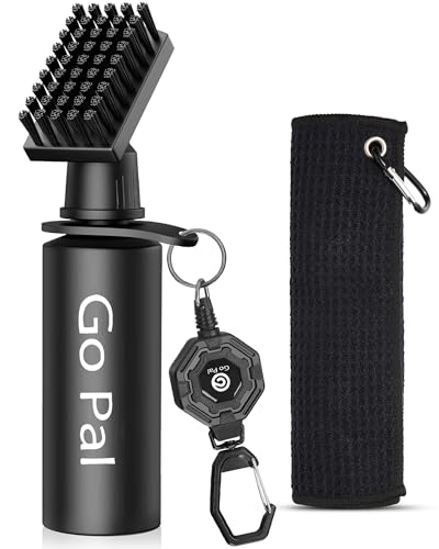 Go Pal Golf Club Cleaner: Golf Club Brush with 4oz Portable Water Bottle and Towel, Nylon Bristles, Retractor for Easy Cleaning - Multiple Golf Club Groove Cleaner Accessories for Men Women