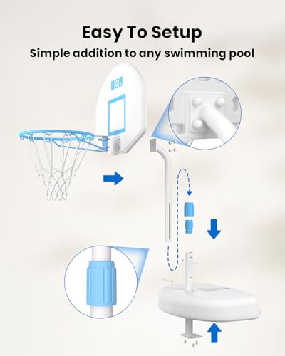 IGL Poolside Basketball Hoop, Swimming Pool Basketball Hoop with 28 Inch Backboard, Height Adjustment Pool Basketball Goals with Stainless Steel Rim, Includes 2 Balls & Pump - size: 28in Backboard