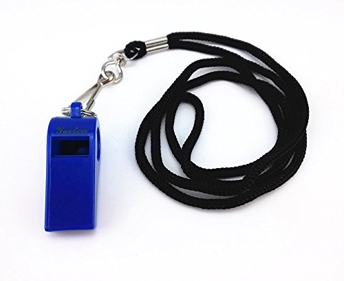 yueton Plastic Coach Whistles with Lanyard, Pack of 6 - color: Blue