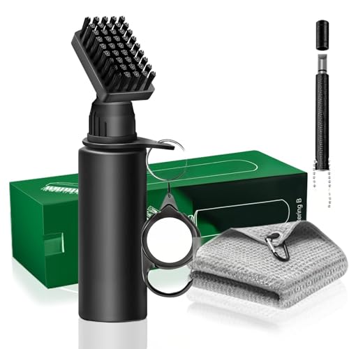 Golf Club Cleaner Brush Kit, Golf Groove Scrubber with Retractable Clip/Golf Groove Sharpener/Golf Towel/Brush Head, 4Oz Squeeze Bottle for Cleaning with Nylon Bristles, Golf Accessories for Men Women - style: CLEANER KIT