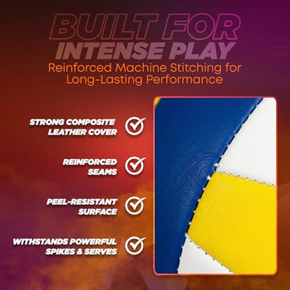 Official Size Volleyball, 1 Size 5 Soft Touch PU Leather Indoor and Outdoor Volleyball for Beach Play, Game, Gym, Training - Includes Ball Pump